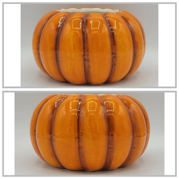Ceramic Pumpkin Bowls Set of 2 Fall Harvest Halloween Candy Dish Centerpiece Dec - Picture 2 of 16